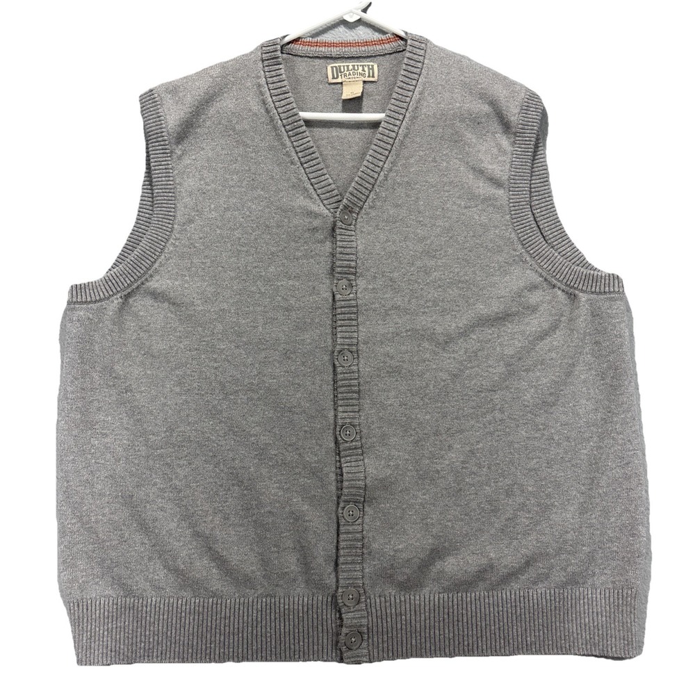 Duluth Trading Sweater Vest Mens  XL Gray Cardigan Button Up Knit Grandpa Y2K‎